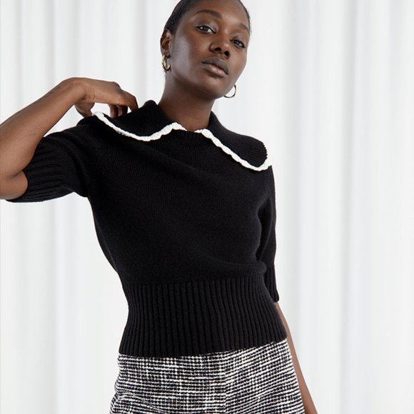& OTHER STORIES Black Wide Collar Wool Sweater - Picture 1 of 3